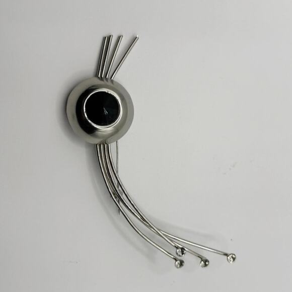 Vintage Spray Brooch • Black Stone + Rhinestones • 5” • Atomic Style • Unmarked - Picture 14 of 15